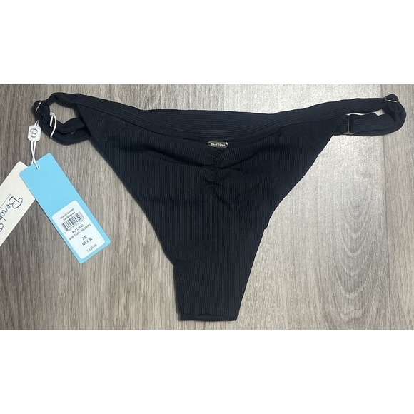 Beach Bunny Swimwear Bikini Bottoms Black‎ 2 Pair Zoey Zipper Rib Tide Skimpy 2X - Picture 4 of 9